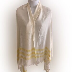 Pashmina Cream /Yellow Stripe - 35 x75 white.  Yellow bottom striped ,viscose